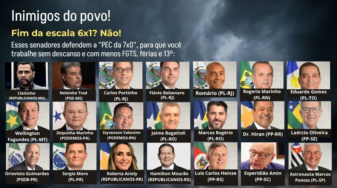 PEC da 7x0: quem são os senadores que querem aumentar a jornada e reduzir direitos